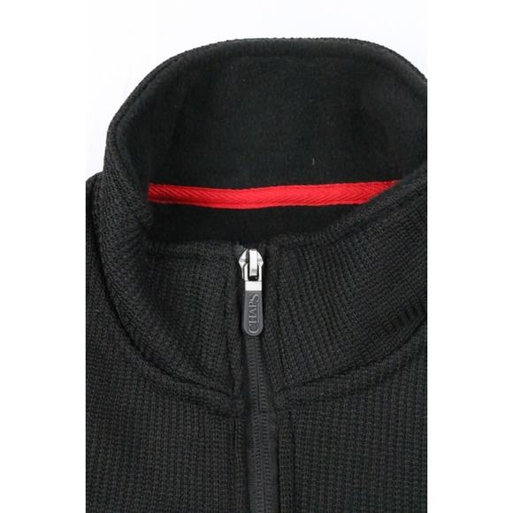 Chaps Mens Black Textured Knit Softshell Full Zip Jacket Size M Embroidered Flag - Picture 9 of 16